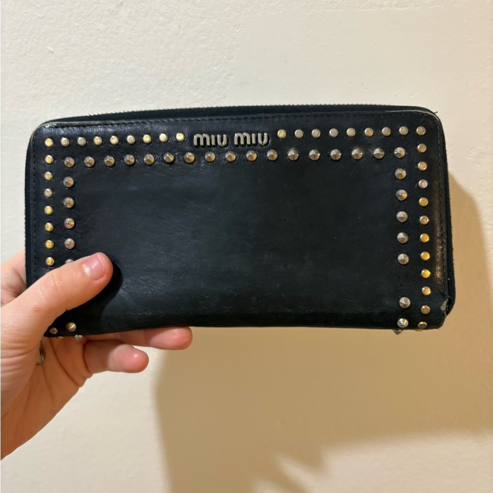 Miu Miu Black Wallet with‎ Gold Studs
